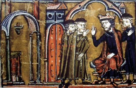 Balduino II de Jerusalén cede el Templo de Salomón a Hugo de Payens y Godofredo de Saint-Omer. “Histoire d’Outre-Mer”, Guillaume de Tyr, siglo XII